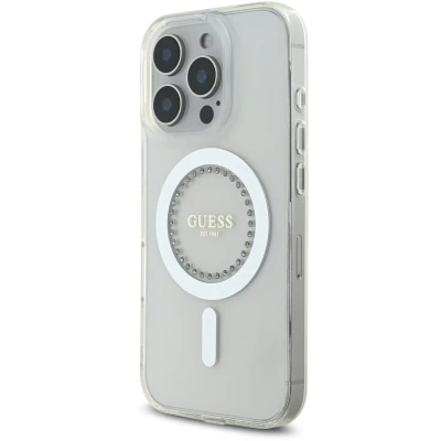 Afbeelding van Guess iPhone 16 Pro Max Backcover hoesje Magsafe Rhinestones Wit