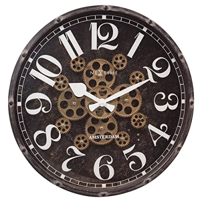 Afbeelding van Nextime Ne 3282Zw Klok Henry 50 Cm + Bewegende Tandwielen Zwart