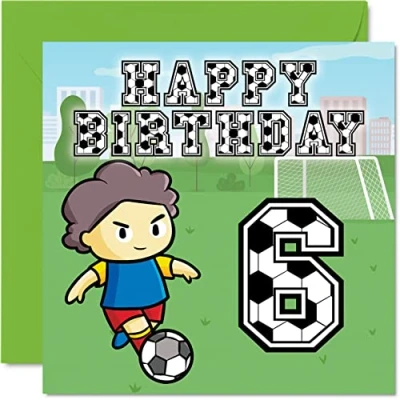 Afbeelding van verjaardagskaart voor jongens 6 jaar voetbalfan van jaar, verjaardagskaarten hem, wenskaart zoon, broer, kleinzoon, neef, zesde