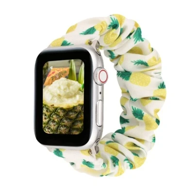 Afbeelding van Apple Watch Elastisch scrunchie nylon bandje Ananasprint Geschikt voor 42mm / 44mm 45mm 49mm