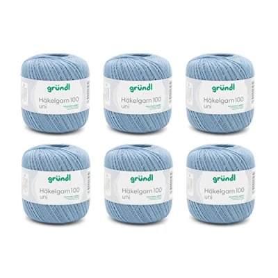 Afbeelding van Gründl, 6 x 100 g haakgaren katoen jeansblauw 30 21 11 cm