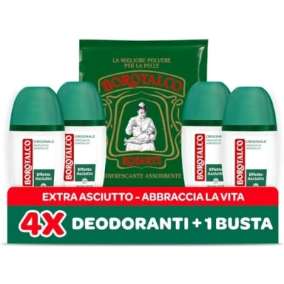 Afbeelding van Borotalco, Vapo Original Deodorant met actieve kristaltalk, drievoudige droge bescherming, zonder alcohol, talkgeur 4 stuks à 75 ml exclusief bij Amazon