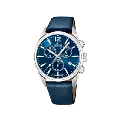 Afbeelding van Lotus Heren Chronograaf Kwarts polshorloge met lederen band 18691/1, zilver/blauw, groß, armband