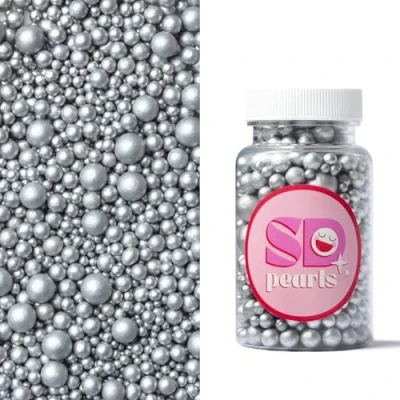 Afbeelding van SD Pearls Perles de sucre comestibles pour gâteaux, muffins et cupcakes (gris, 3, 4, 5, 7, 10 mm, 100 g)
