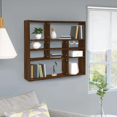 Afbeelding van Wandschap 90x16x78 cm bewerkt hout bruineikenkleurig