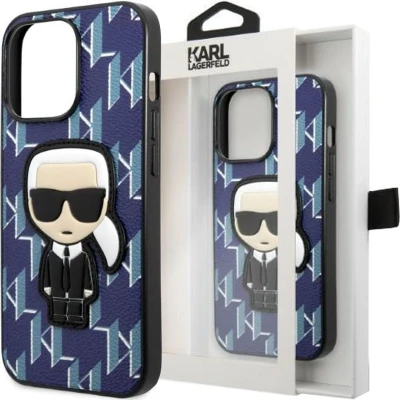 Afbeelding van Karl Lagerfeld KLHCP13MPMNIKBL hoesje voor iPhone 13 hardcase blauwe monogram Ikonik patch
