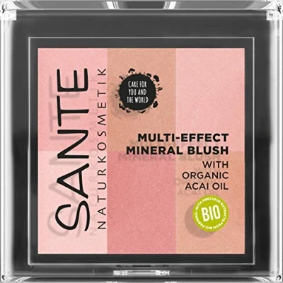 Afbeelding van SANTE Naturkosmetik Multi Effect Mineral Blush 01 Coral, met 6 kleurnuances voor een natuurlijke glans en frisse teint, waardevolle biologische extracten, natuurlijk, veganistisch, 8 g