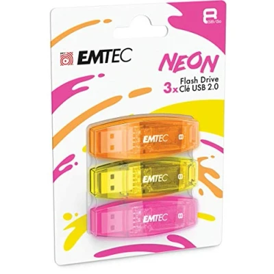 Afbeelding van Emtec C410 Neon USB flash drive 8 GB Type A 2.0 Oranje, Roze, Geel