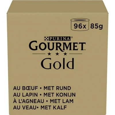 Afbeelding van 96x85g Gold Mousse: Rund, Konijn, Lam, Kalfsvlees Gourmet Kattenvoer