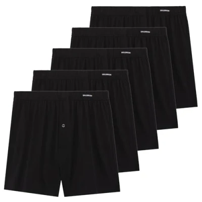 Image de FM London Lot de 5 boxers pour homme Coupe ample 100% coton super doux Couleurs unies Braguette à boutons et taille extensible confortable, Noir, M