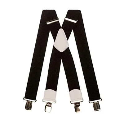 Afbeelding van Olata Extra brede X bretels voor heren met gekleurd leer, 5 cm, Wit (zilveren clips)