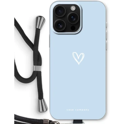 Afbeelding van Case Company® hoesje met Koord geschikt voor iPhone 16 Pro Max Klein Hart Blauw Telefoonhoesje Zwart Bescherming aan alle Kanten en Over de Schermrand