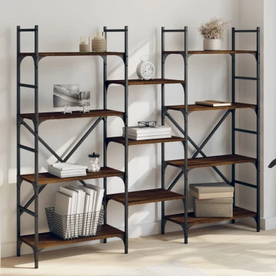 Afbeelding van Boekenkast 160x28,5x136,5 cm bewerkt hout bruineikenkleurig