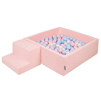 Afbeelding van KiddyMoon Foam Speeltuin Met Vierkant Ballenbad (200 ballen), Roze:Babyblauw/Poederroze/Parelmoer
