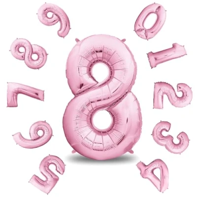 Afbeelding van envami® Verjaardagsballon 8 jaar, roze, 101 cm, cijferballon, decoratieve verjaardagsset voor jongens, Happy Birthday decoratie/ ballon, zweeft dankzij helium