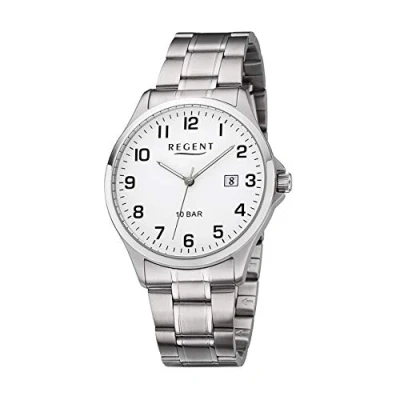 Afbeelding van Regent F 1190 Herenhorloge, roestvrij staal, analoog, kwarts, stalen armband