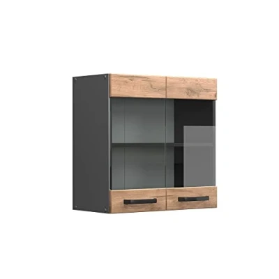 Afbeelding van Vicco Glazen keukenkast R Line, Krachtige eik goud/Antraciet, 60 cm