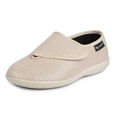 Afbeelding van Aerosoft Lage schoenen, klittenbandsluiting, stretch, 15 breedte, G H, uitneembare antislip binnenzool, Beige