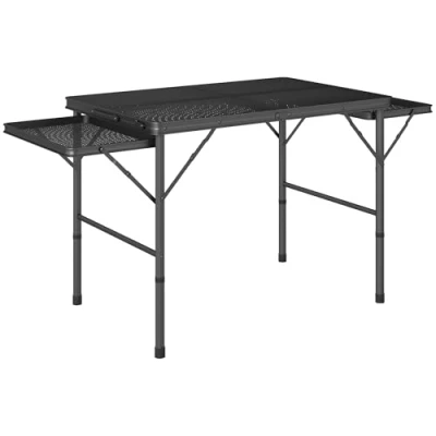 Afbeelding van Outsunny Campingtafel, inklapbaar, tuintafel, draagbaar, met 2 zijplanken, in hoogte verstelbaar, voor camping, picknick, barbecue, zwart