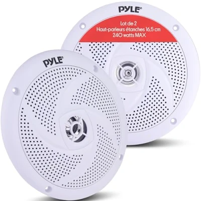 Afbeelding van Pyle 1 paar zeeluidsprekers, 10,2 cm, waterdicht, weerbestendig, outdoor stereogeluidssysteem met 100 watt vermogen en slank design laag profiel PLMRS4W (wit)