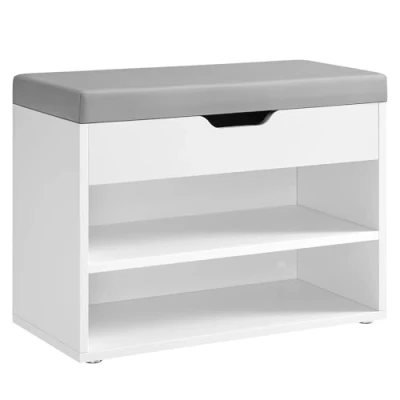 Afbeelding van VASAGLE Schoenenbank, schoenenkast met gevoerde zitting, entreebank 3 vakken en 30 x 60 44 cm, voor entree, slaapkamer, woonkamer, wolkenwit LHS020W01