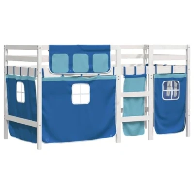 Image de vidaXL Lit mezzanine enfants et rideaux bleu 90x190cm bois pin massif