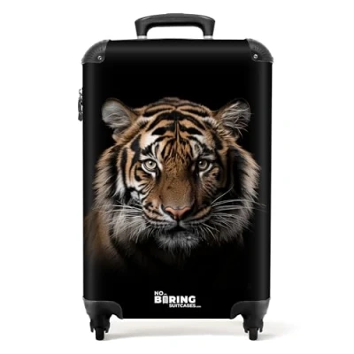 Afbeelding van NoBoringSuitcases.com® Handbagage koffer lichtgewicht Reiskoffer trolley Tijger portret met zwarte achtergrond Rolkoffer wieltjes Past binnen 55x40x20 en 55x35x25