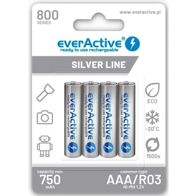 Afbeelding van Herlaadbare batterijen everActive Ni MH R03 AAA 800 mAh Silver Line 2 stuks