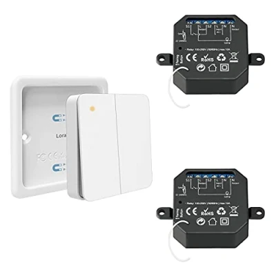 Afbeelding van LoraTap Draadloze schakelaarset, bereik 200 m, radiozender 868 MHz, wandschakelaar, afstandsbediening, aan/uit afstandsbediening voor verlichting, 2 kanalen