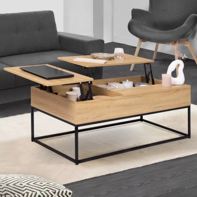 Afbeelding van Table basse 2 plateaux relevables DETROIT design industriel