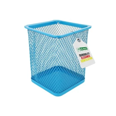 Afbeelding van D.RECT vierkante pennenhouder van metaal kubus multifunctionele beker voor balpen mesh design blauw
