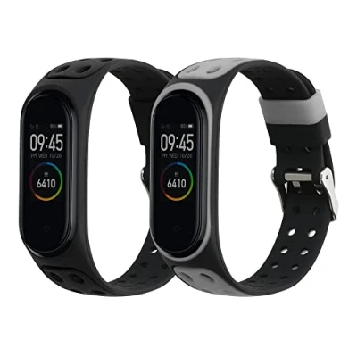 Afbeelding van kwmobile 2x horlogebandjes geschikt voor Xiaomi Mi band 4 bandje Smartwatch bandjes van TPU Activity tracker horloge in zwart / grijs