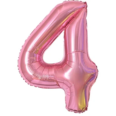 Afbeelding van Verjaardagsballon cijfer 4 jaar opblaasbare ballon XXL roze reuzen van aluminium 101 cm verjaardagsdecoratie cijferballon vliegt met helium