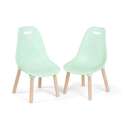 Afbeelding van B. Set van twee modieuze stoelen met poten natuurlijk hout, voor kinderen vanaf 3 jaar, kunststof, mint, 37 cm x 41,6 66