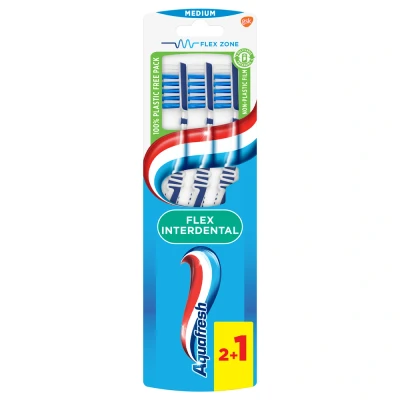 Afbeelding van Aquafresh Flex Interdental Tandenborstel Medium 2+1 gratis in 100% plasticvrije verpakking