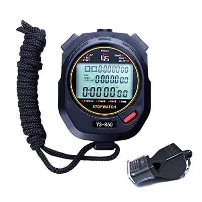 Afbeelding van LAOPAO Stopwatch, 60 geheugen 1/100 seconden precisie timer met stopfunctie en mute functie fluitje voor basketbal, voetbal, honkbal, outdoorsport