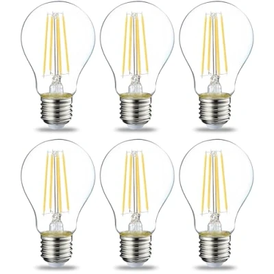 Afbeelding van Amazon Basics Set van 6 Edison schroeflampen, E27, 7 W (komt overeen met 60 W), warm wit, transparant filament, niet dimbaar