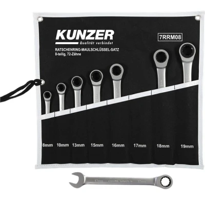 Afbeelding van KUNZER 7RRM08 Set ratelringsteeksleutels 72 8 8, 10, 13, 15, 16, 17, 18, 19 Chroom vanadium staal