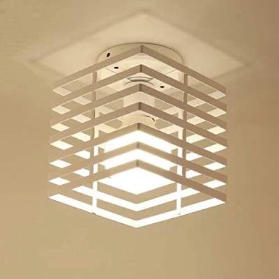 Afbeelding van iDEGU Industriële plafondlamp, kooi, kroonluchter, hanglamp van metaal, ijzer, voor slaapkamer, keuken, hal, wit