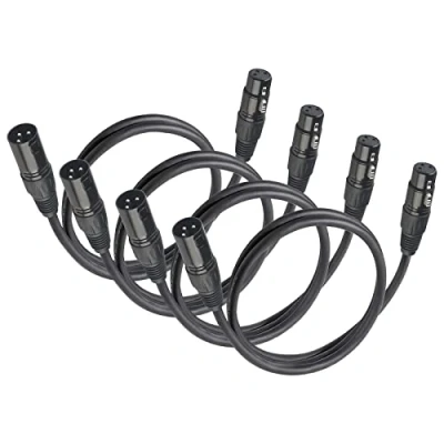 Afbeelding van jindaaudio (4 stuks) DMX kabel, 1,2 m, XLR podiumverlichting, 3 polig, mannelijk naar vrouwelijk, voor microfoons en podiumverlichting