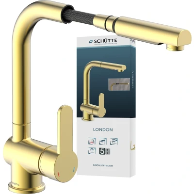 Afbeelding van SCHÜTTE London Design Keukenkraan Mengkraan met Uittrekbare Uitloop Mat Goud