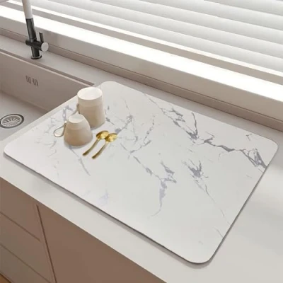 Afbeelding van SOQKEEN afdruiprekmat, 50 x 40 cm, afdruipmat, absorberend, antislip servies, absorberende mat voor keukenspoelbak, afdruiprek, marmeren werkblad