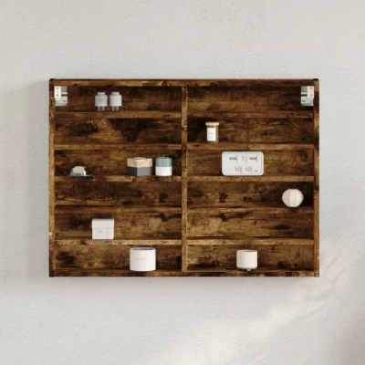 Afbeelding van Vitrinekast 80x8,5x58 cm bewerkt hout gerookt eikenkleurig