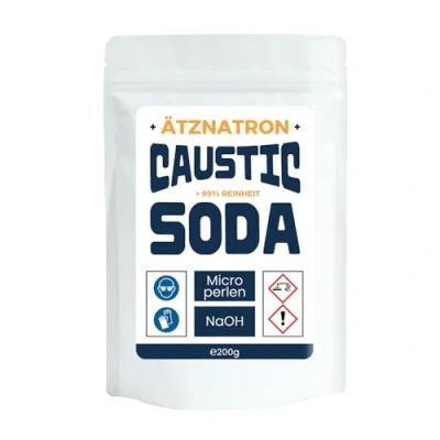 Afbeelding van Nakobe 200 g Bijtende soda &gt; 99% zuiverheid Zeer zuiver natriumhydroxide voor het maken van zeep, reiniging en ontvetten Microparels