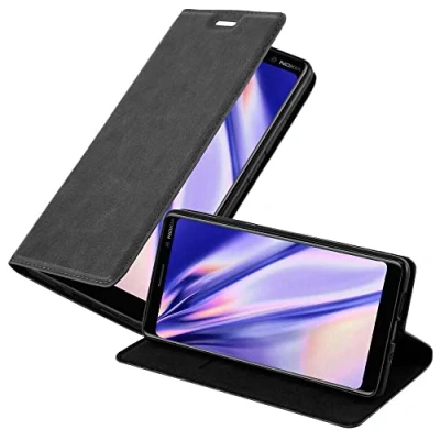 Afbeelding van Cadorabo Hoesje geschikt voor Nokia 7 PLUS in ZWARTE NACHT Beschermhoes met magnetische sluiting, standfunctie en kaartvakje Book Case Cover Etui
