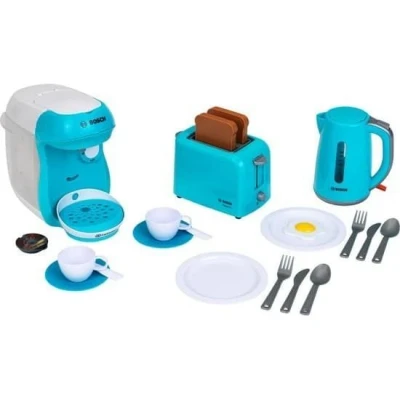 Afbeelding van Klein Toys Bosch ontbijtset broodrooster, koffieapparaat, waterkoker, accessoires incl. watervuloptie en geluidseffecten turquoise