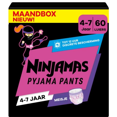 Afbeelding van Pampers Ninjamas Pyjama Pants Nacht Meisje 4/7 jaar Maandbox 60 luierbroekjes