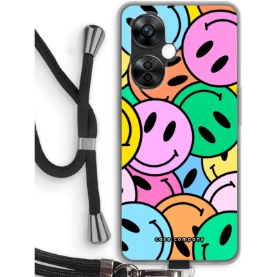 Afbeelding van Case Company® hoesje met Koord geschikt voor OnePlus Nord CE 3 Lite Smiley N1 Telefoonhoesje Zwart Bescherming aan alle Kanten en Over de Schermrand
