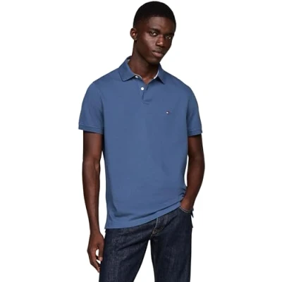 Image de Tommy Hilfiger Polo à manches courtes pour homme 1985 Coupe droite, Bleu (Aegean Sea), XS