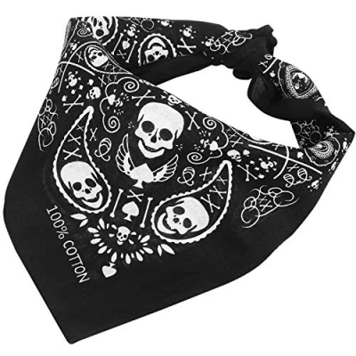 Afbeelding van TRIXES Zwarte bandana sjaal aan beide zijden bedrukt in doodshoofd met geruite rand